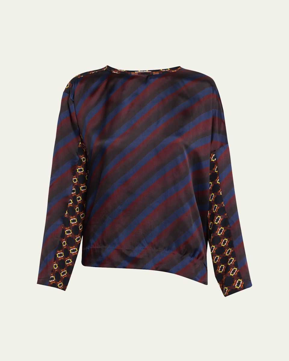 Caias Multi-Print Silk Long-Sleeve Shirt